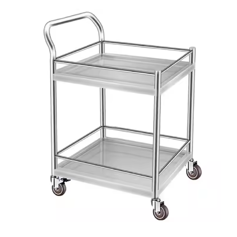 Carrinho de Serviço Inox com Duas Prateleiras (Carro Curativo / Serviço) (45x70x90cm)