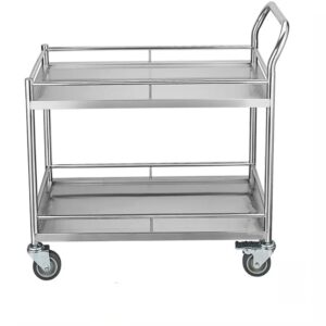 Carrinho Inox 2 Bandejas com Varanda e 1 Puxador 70x45x90cm