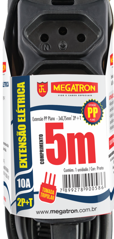 EXTENSAO PP CHATO 2P+T  5M PT