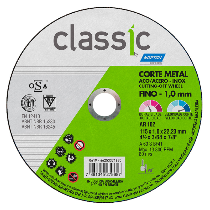 DISCO DE CORTE  4.1/2X3/64X7/8″ INOX