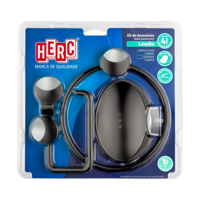 KIT P/BANHEIRO ABS PT/CR 4PC LAVELLO