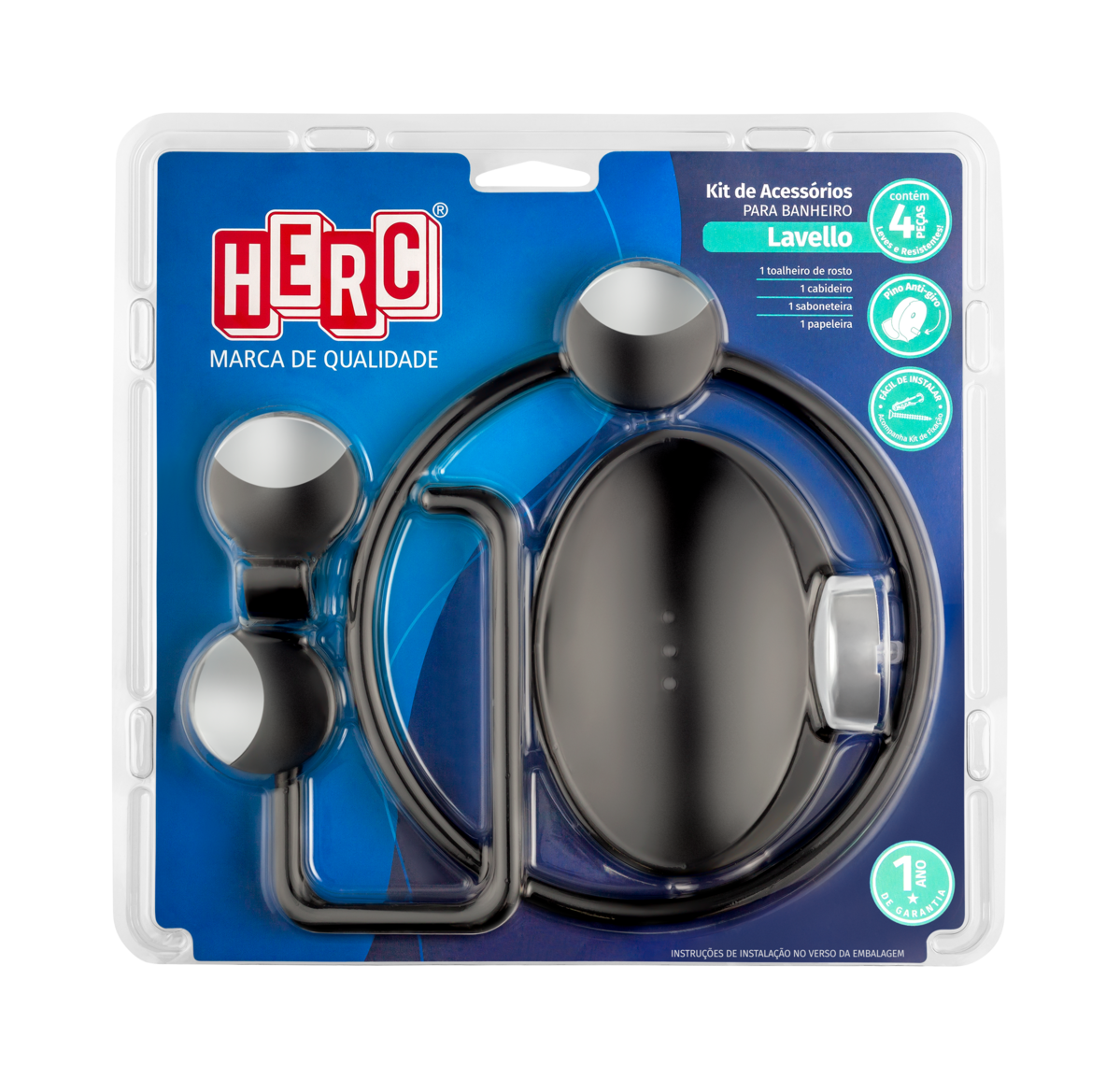 KIT P/BANHEIRO ABS PT/CR 4PC LAVELLO