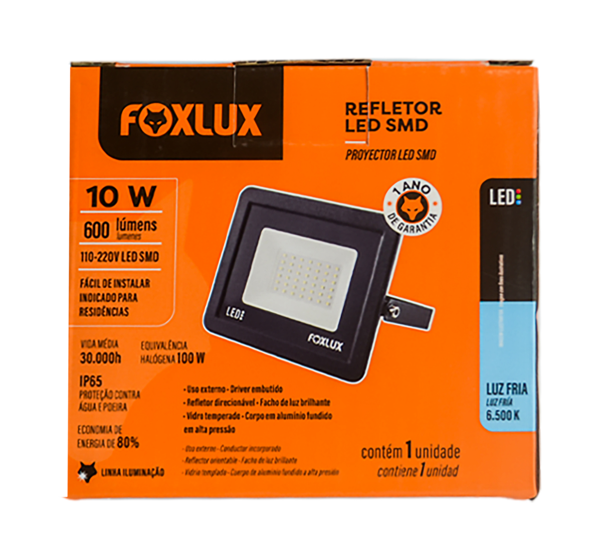 REFLETOR LED PT 10W 6,5K SLIM