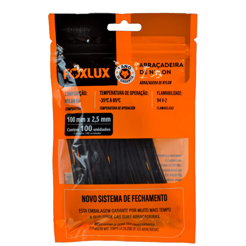 ABRACADEIRA NYLON PR 100X2,5MM 100UN
