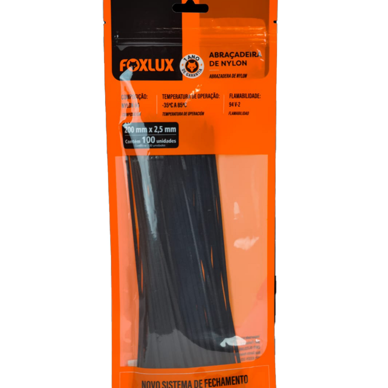 ABRACADEIRA NYLON PR 200X2,5MM 100UN