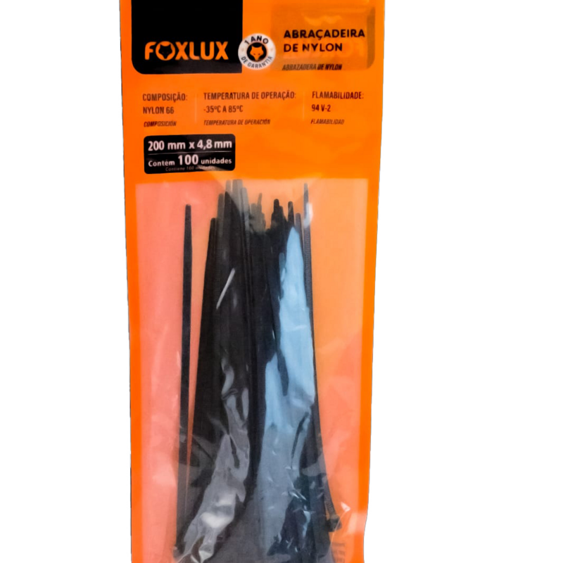 ABRACADEIRA NYLON PR 200X4,8MM 100UN