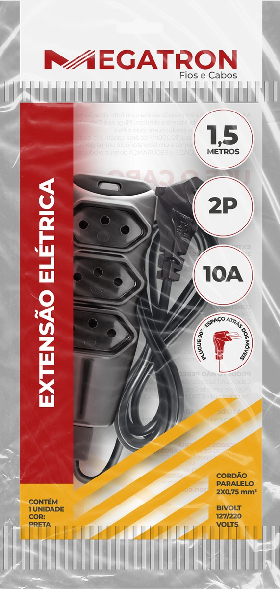 EXTENSAO PL 2P 90 2X0,75 1,5M PT