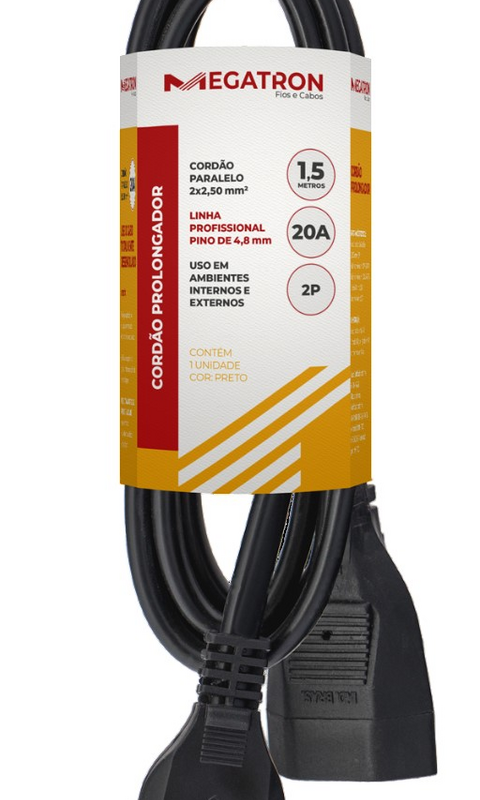 CORDAO PROLONG PP 2X2,5MM 1,5MT PT