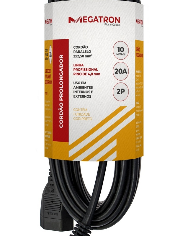 CORDAO PROLONG PP 2X2,5MM 10MT PT